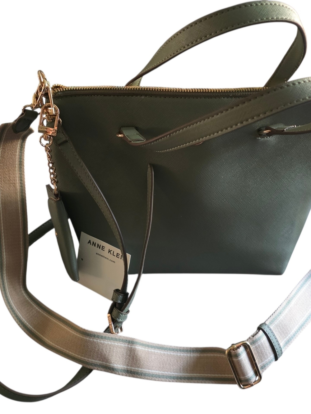 Anne Klein Olive Tote with Removable Strap and Gold Hardware